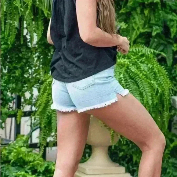 Just USA ELLIE High Rise Fray Hem Denim Shorts Size L Juniors Cut Offs Beach - Picture 4 of 9